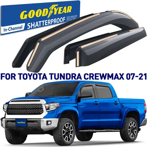 Miniatura 2 de Goodyear Deflectores de ventana inastillables en el canal para Toyota Tundra 2007-2021 CrewMax, protectores de lluvia, viseras de ventana para Para