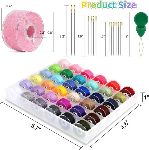 Miniatura 2 de 36 bobinas e hilos de coser preenrollados con estuche, aguja y enhebrador para Babylock Singer Janome Brother Máquina de coser múltiple