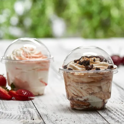 Miniatura 3 de Vasos de postre de plástico transparente de 8 onzas con tapas de cúpula sin agujero, 50 juegos de cuencos desechables para helados, parfait