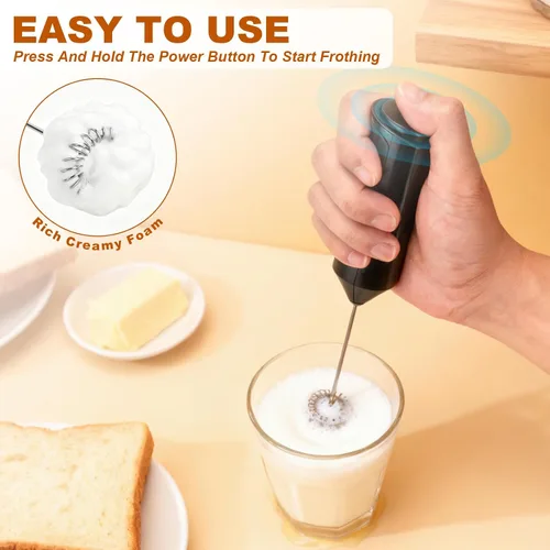 Miniatura 4 de Espumador de leche de mano, máquina de espuma eléctrica a pilas, mezclador de bebidas con batidor de acero inoxidable para café, matcha, lattes