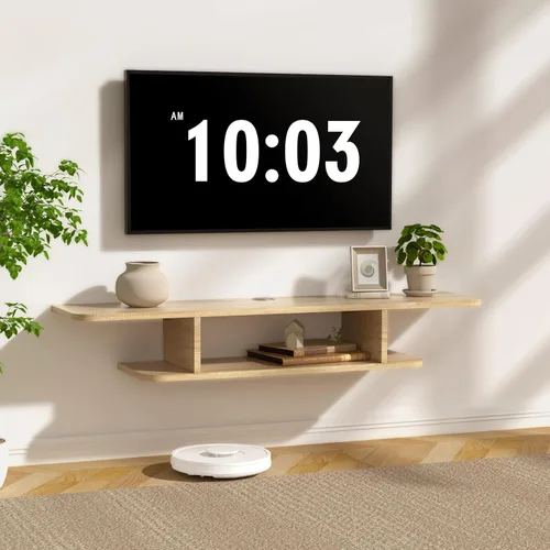 Miniatura 7 de GHC Soporte flotante para TV, centro de entretenimiento montado en la pared y estante de gabinete, consola de TV con almacenamiento, consola Gris