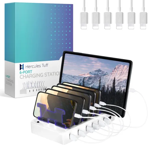 Miniatura 11 de Estación de carga para múltiples dispositivos – Base de carga USB de 6 puertos para Apple y Android – Organizador de carga múltiple rápida