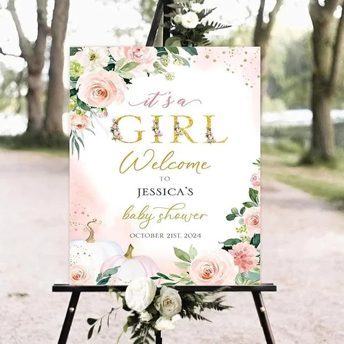 Miniatura 2 de Personalized It’s A Girl Baby Shower Welcome Sign, Custom Floral Girl Baby Shower Sign with Stand for Entryway Decor, Sweet Baby Shower Party Sign