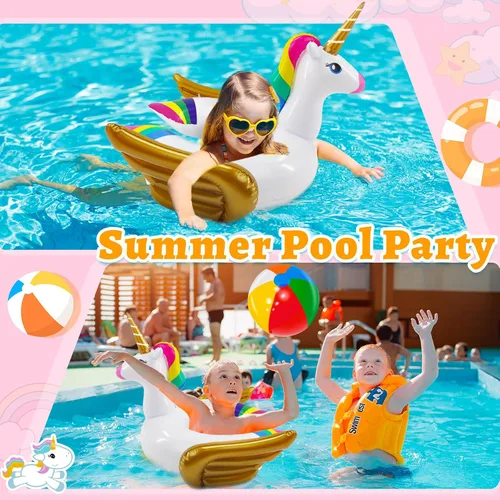 Miniatura 2 de Flotador de alberca iGeeKid, unicornio inflable, para natación, anillo de paseo, para fiestas, juguetes de verano, para playa, para niño de 3 a 12