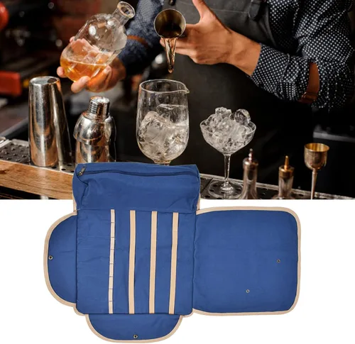 Miniatura 7 de Alvinlite Bolsa de camarero de viaje con correa para el hombro, juego de utensilios de bar portátil, bolsa enrollable para almacenamiento, viajes