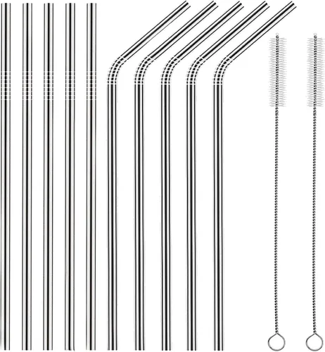 Bent - Juego de 10 popotes de acero inoxidable, reutilizables, 10.5 pulgadas de largo y 0.24 pulgadas de diámetro para vaso de 30 onzas y vaso de 20