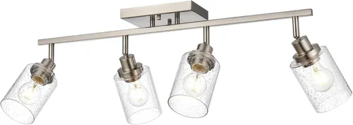 Miniatura 8 de 2-Luz de Pared con Foco y Sombra de Vidrio Sembrado, Iluminación Moderna de Techo en Níquel Cepillado para Pasillo y Baño