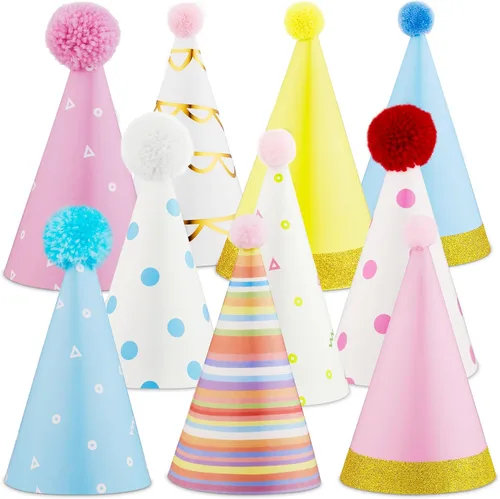 Sombreros de fiesta de cumpleaños para niños, 10 piezas, coloridos sombreros de celebración para decoración divertida y fiestas memorables, fácil