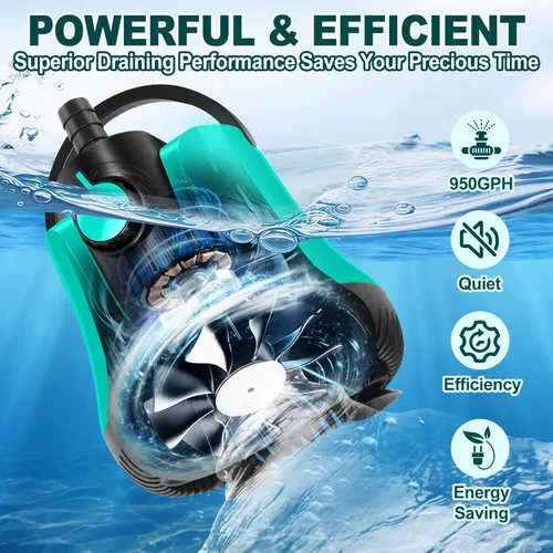 Miniatura 4 de RovPool Bomba de sumidero sumergible, bomba de cubierta de piscina sobre el suelo con flujo ajustable, bomba eléctrica portátil de extracción