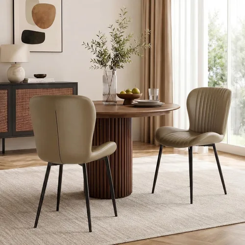 Miniatura 3 de Juego de 2 sillas de comedor modernas tapizadas de piel sintética para cocina, sillas de comedor con respaldo cómodo, color marrón