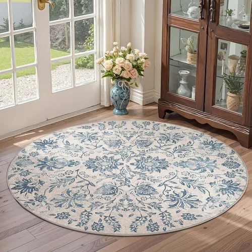 Miniatura 28 de jinchan Lima - Alfombra simétrica floral geométrica lavable, alfombra de entrada de medio círculo de 2 x 3, alfombra de media luna, suave y Azul