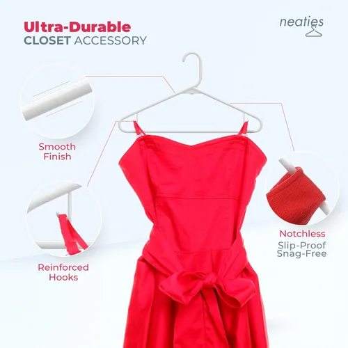 Miniatura 3 de Paquete de 100 perchas de plástico, fabricadas en los Estados Unidos, capacidad de 6 libras, perchas estándar con ganchos para correa para vestidos