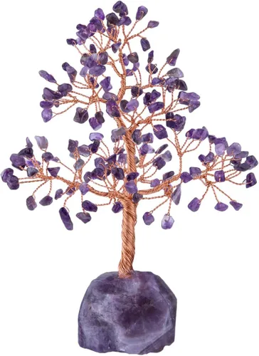 Miniatura 3 de SUNYIK Juego de árbol de dinero de piedra de amatista natural hecho a mano sobre base de amatista, árbol de la vida curativo, decoración