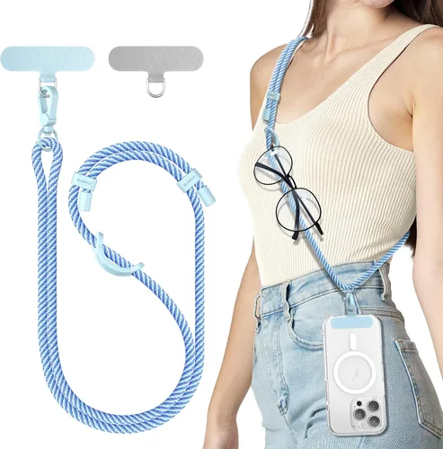 Miniatura 13 de SURPHY Cordón para teléfono, correa cruzada ajustable para teléfono con 2 pestañas de amarre para teléfono celular, hebillas de metal de alta Negro