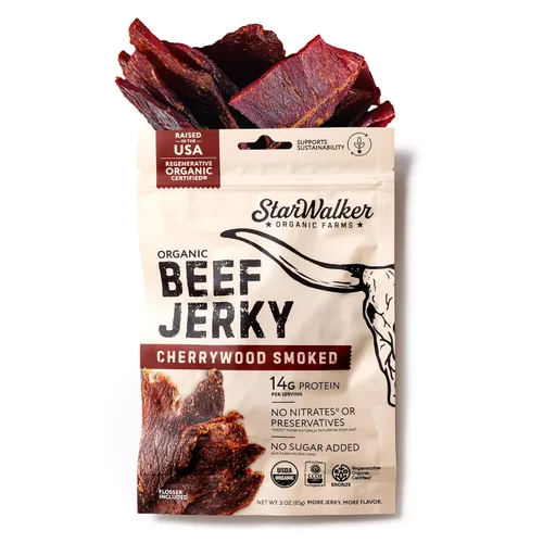 Miniatura 12 de StarWalker Organic Farms Carne Asada Beef Jerky – Certificada Orgánica, 36g de Proteína, Sin Nitratos ni Conservantes, Alimentada con Pasto, Bolsa