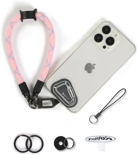 Correa de mano para muñeca, 2 parches para teléfono, soporte para teléfono celular, correa de muñeca para llaves, AirPods, cámara (rosa, 12 pulgadas)