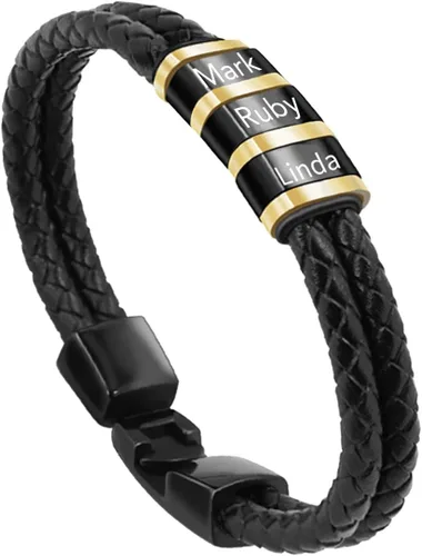 Miniatura 63 de Pulseras de cuero personalizadas para hombre con 1-6 nombres, pulsera trenzada personalizada con cuentas para papá, marido, día del padre, San