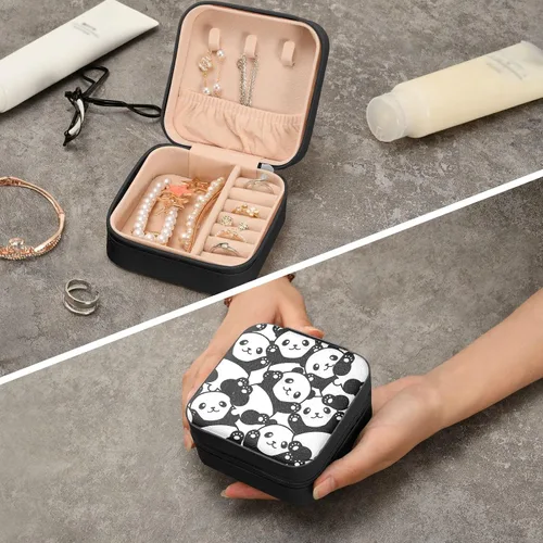 Miniatura 5 de ZZKKO Joyero pequeño con diseño de panda, organizador de viaje de cuero, organizador de viaje, mini cajas de almacenamiento portátiles para mujer