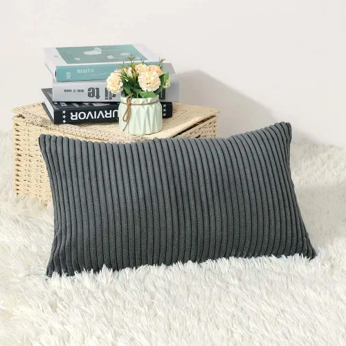 Miniatura 49 de Artscope Fundas de Almohada de Pana a Rayas Acogedoras Súper Suaves Decorativas Oblongas Fundas de Almohada Decorativa Funda de Cojín para Sofá