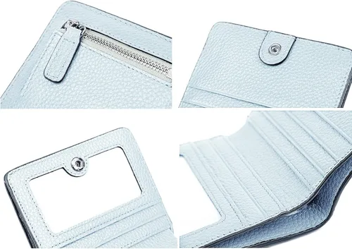 Miniatura 7 de BIG SALE-AINIMOER billetera de bolsillo pequeña con cremallera, plegable, compacta de cuero con bloqueo por identificación por radiofrecuencia