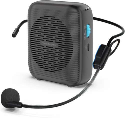 (Negro) Amplificador de voz recargable portátil para profesores, entrenadores, guías turísticos, presentaciones y reuniones con un gran número de