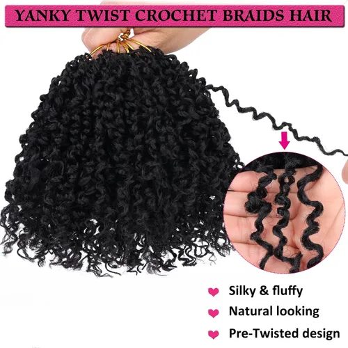 Miniatura 4 de Unionbeauty - Paquete de 8 trenzas de ganchillo Yanky Twist de 6 pulgadas, 8 paquetes, color negro natural, micro Passion Twist, extensiones