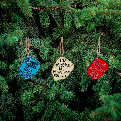 Miniatura 6 de Wowser Adornos de Navidad de paleta de pickleball – Juego de 3 diseños surtidos, decoraciones colgantes de árbol de vacaciones de 3 pulgadas, regalo