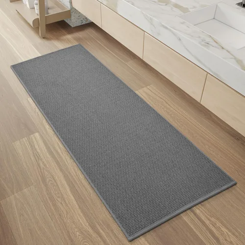 Miniatura 13 de PADOOR Alfombra de baño antideslizante con parte trasera de goma, trenzada absorbente, lavable a máquina, fina alfombra para suelo de baño, de Beige