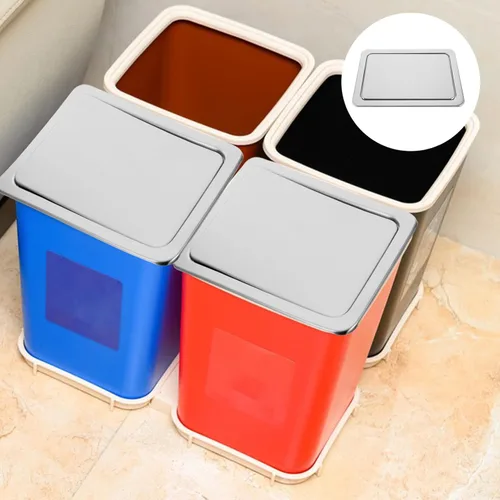 Miniatura 9 de Happyyami Tapa de bote de basura rectangular de acero inoxidable para encimera, tapa abatible empotrada, color plateado