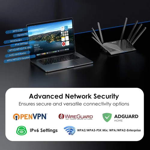 Miniatura 6 de WAVLINK AX6000 Router WiFi 6 de doble banda, enrutador Gigabit de alta velocidad para Internet inalámbrico, 8 antenas de alta ganancia, puerto