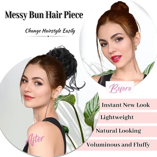 Miniatura 5 de 5 piezas de moños de pelo desordenado para mujeres, scrunchies, extensión de cola de caballo con banda elástica de goma, piezas de cabello para 1b#
