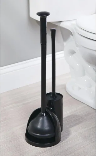 Miniatura 2 de mDesign Juego oculto de émbolo y cepillo para taza de inodoro - Combo con soporte - Colección Aura - Negro