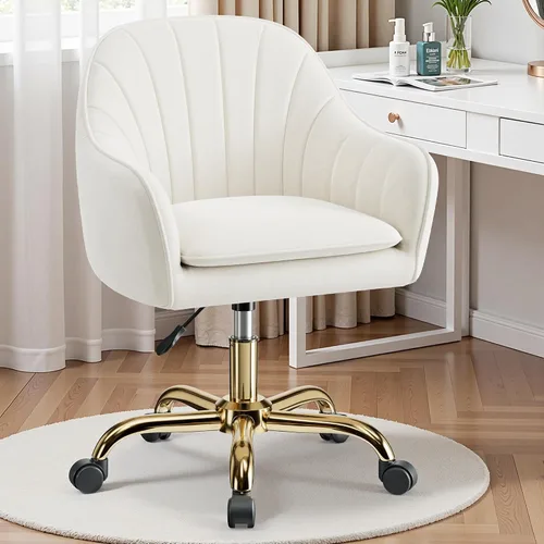 Miniatura 2 de Silla de tocador con ruedas, cómodas sillas de escritorio de oficina en casa, sillas de tocador de terciopelo modernas ajustables para dormitorio