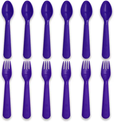 Miniatura 19 de cubiertos para niños cucharas y tenedores utensilios para niños pequeños plásticos reutilizables juego de cubiertos para bebés vajilla para la Dulce