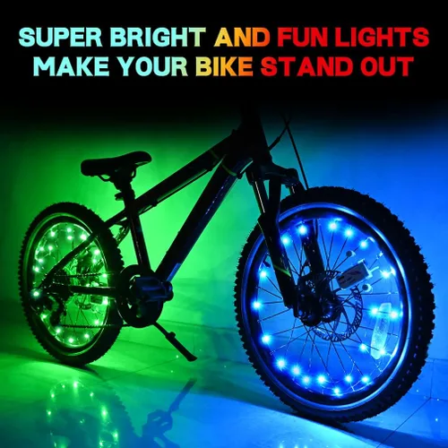 Miniatura 2 de TINANA Paquete de 2 luces LED para rueda de bicicleta, luces ultrabrillantes impermeables para radios de bicicleta, decoración de ciclismo