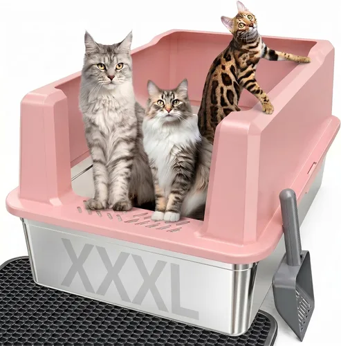 Miniatura 11 de Caja de arena extragrande XXL de acero inoxidable para gatos con tapa, 26" L x 18" W x 12" H caja de arena de metal con lados altos para gatos