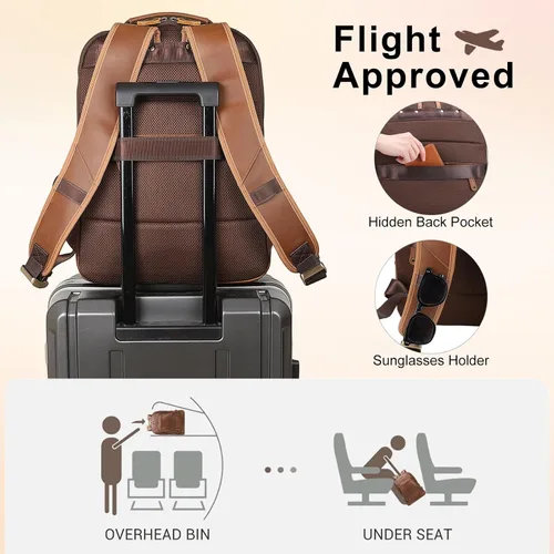 Miniatura 4 de TIDING Mochila de cuero para hombre para laptop de 16 pulgadas y 15.6 pulgadas, bolsa de trabajo vintage de viaje de negocios, mochila grande
