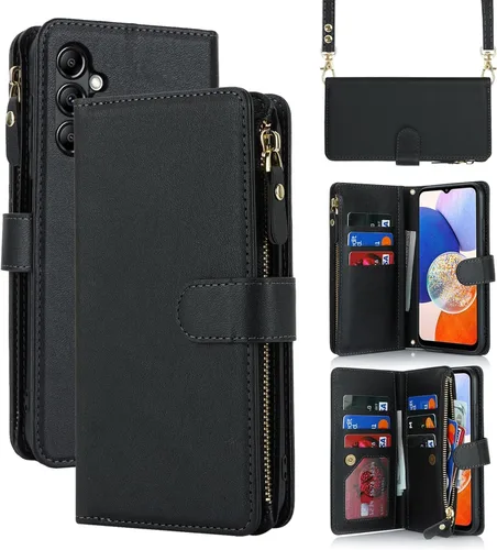 Funda tipo cartera para Samsung Galaxy A14 (5G 2023) para mujeres y hombres con correa, funda cruzada para teléfono Galaxy A14 con tarjetero, cordón