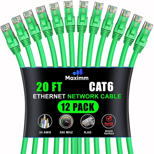 Miniatura 66 de Maximm Cable Ethernet Cat 6 – 7 pies (paquete de 12), LAN de alta velocidad, Internet, parche y cable de red, UTP, 10 Gbps, 550 MHz, color azul
