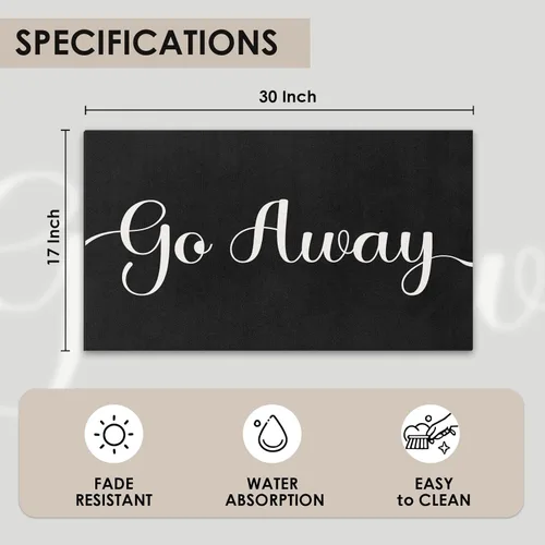 Miniatura 3 de Arttown Tapete para puerta con texto en inglés «Go Away», de 17 x 30 pulgadas, divertido tapete de bienvenida negro decorativo para el hogar, parte