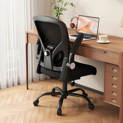 Miniatura 3 de Silla de oficina, silla de escritorio ergonómica con soporte lumbar ajustable, brazos abatibles, cómoda silla giratoria de malla para computadora
