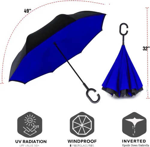 Miniatura 124 de SIEPASA Paraguas invertido invertido de 49/56 pulgadas, doble toldo extra grande, ventilado, resistente al viento, impermeable, paraguas de golf