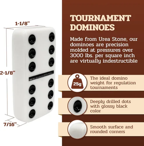 Miniatura 8 de Alex Cramer Le Club - Juego de dominó de lujo con estuche de nogal hecho a mano y cuna/encimera, calidad de torneo 28 indestructibles