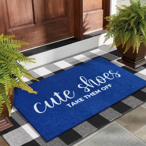 Miniatura 2 de Felpudo de bienvenida al aire libre para entrada divertida en el hogar, lindos zapatos Quítatelos, raspador de zapatos antideslizante para la Azul