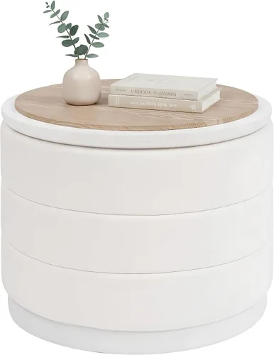 Miniatura 16 de B FSOBEIIALEO Otomana redonda de almacenamiento de terciopelo con bandeja, otomana plegable con mesa auxiliar de almacenamiento, reposapiés