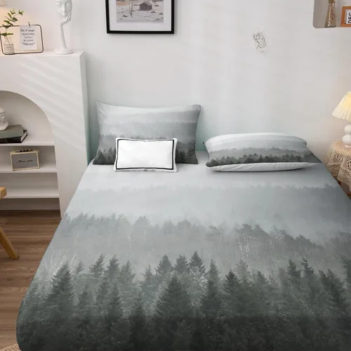 Miniatura 2 de Misty Forest Sábanas tamaño individual, sábanas de árbol natural, sábanas y fundas de almohada estampadas de 3 piezas, sábana bajera ajustable
