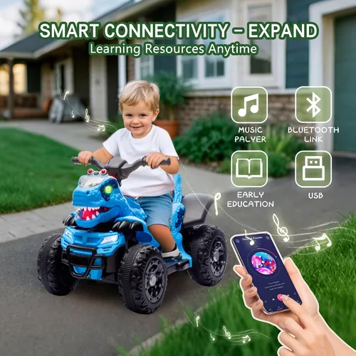 Miniatura 5 de Bluefun Dinosaurio eléctrico de 4 ruedas para montar, ATV para niños, 12V, con música, Bluetooth y luces LED, regalo de cumpleaños para niños de 3