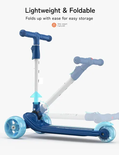 Miniatura 4 de Besrey - Patinete para niños de 3 a 10 años, patinete plegable de 3 ruedas con altura ajustable, ruedas con luz LED, plataforma extra ancha