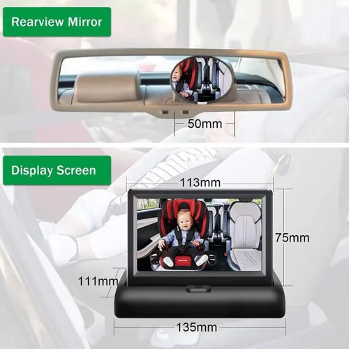 Miniatura 4 de Espejo de coche para bebé, cámara y monitor con visión nocturna por infrarrojos, mejor monitor de bebé para asiento de coche