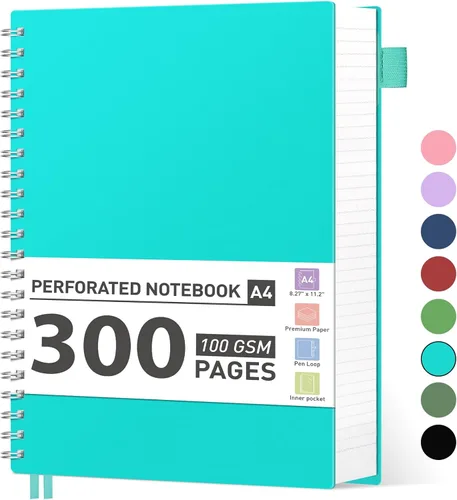 Miniatura 17 de AHGXG Cuaderno espiral rayado para universidad - Cuaderno espiral perforado A4 de 8.5" x 11", 300 páginas con páginas perforadas fáciles de rasgar